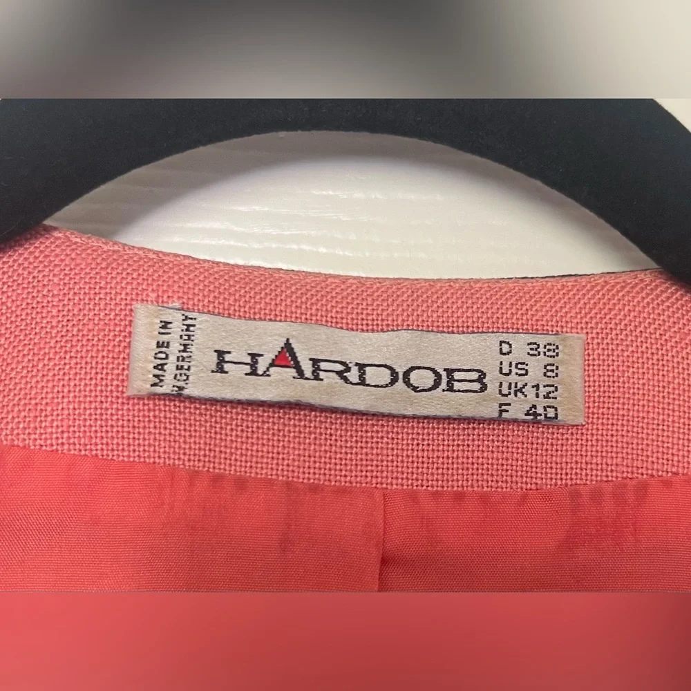 Hardob Vintage Coral Pink Black Trim Blazer Jacket | Size 8
